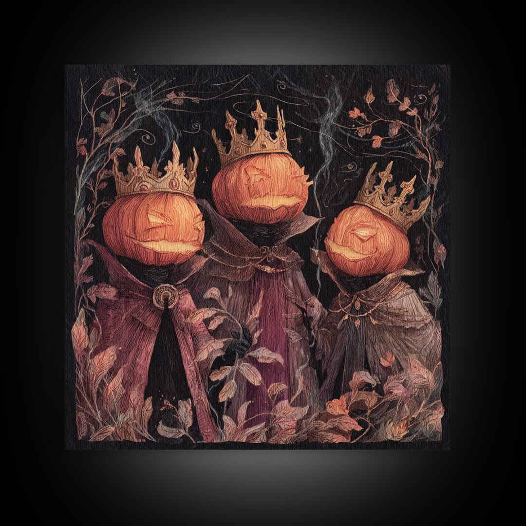 The Jack-O-Lantern Crown Jewels - Procession Scene, Macabre Halloween Art, Square Wall Art, Framed Canvas Print, Halloween Home Decor