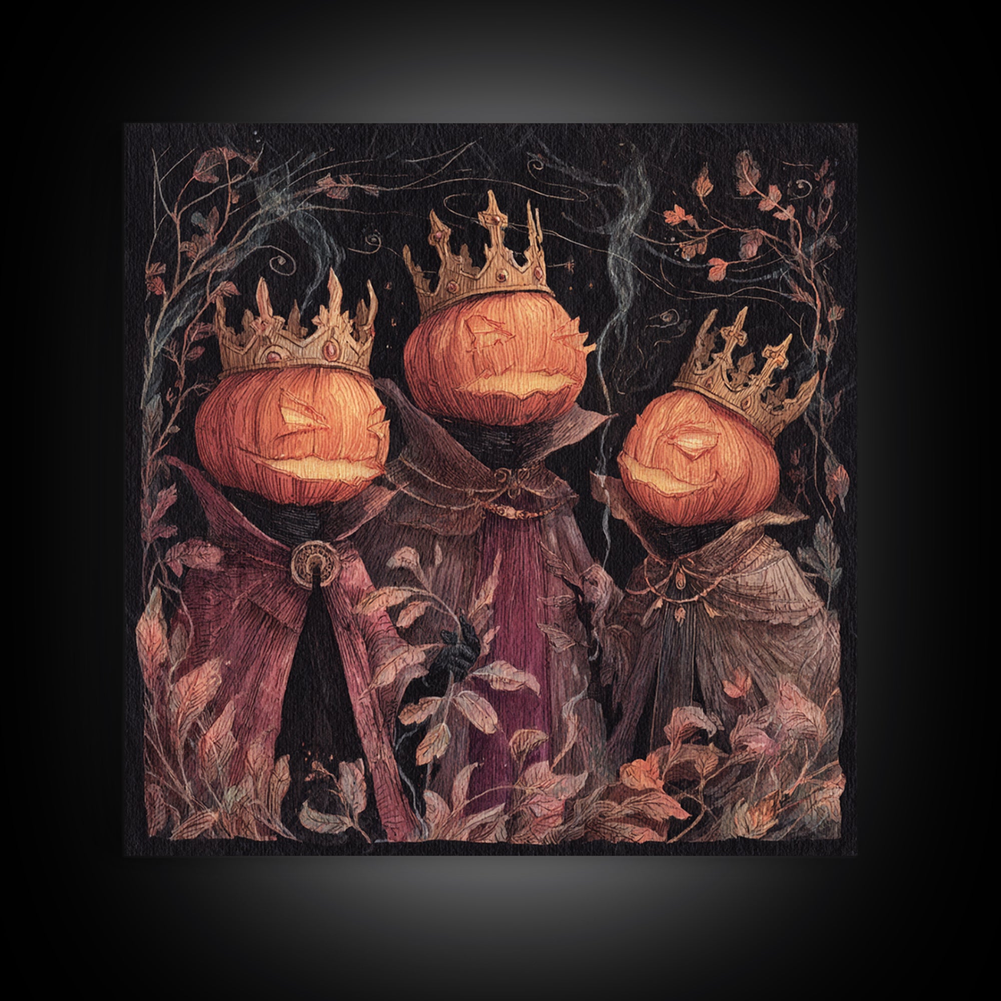 The Jack-O-Lantern Crown Jewels - Procession Scene, Macabre Halloween Art, Square Wall Art, Framed Canvas Print, Halloween Home Decor