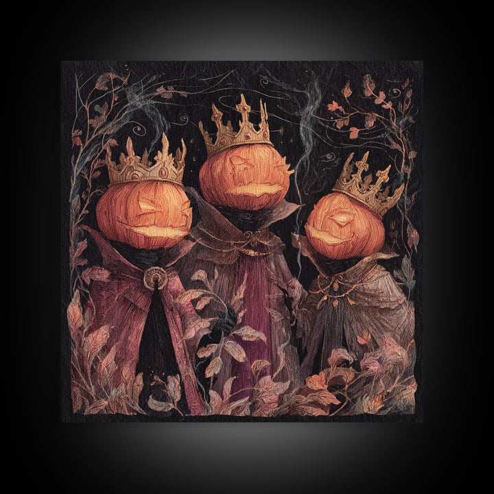 The Jack-O-Lantern Crown Jewels - Procession Scene, Macabre Halloween Art, Square Wall Art, Framed Canvas Print, Halloween Home Decor