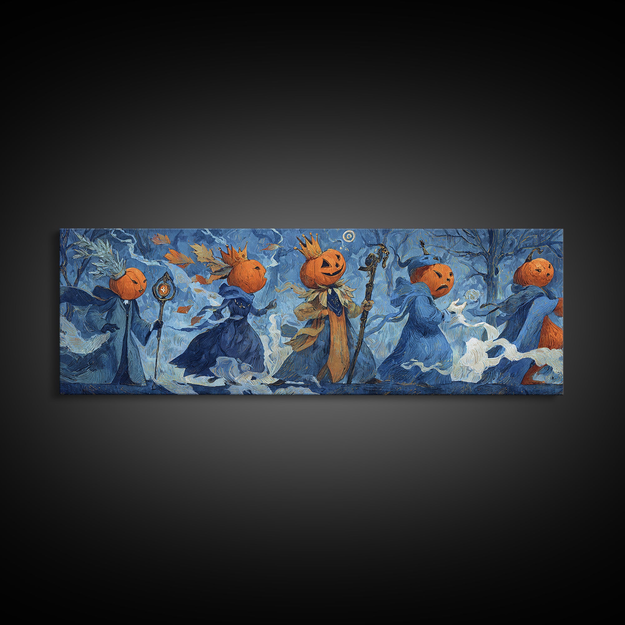 The Jack-O-Lantern Crown Jewels - Procession Scene, Dark Fantasy Wall Art, Extra Wide Wall Art, Canvas Print, Halloween Home Decor