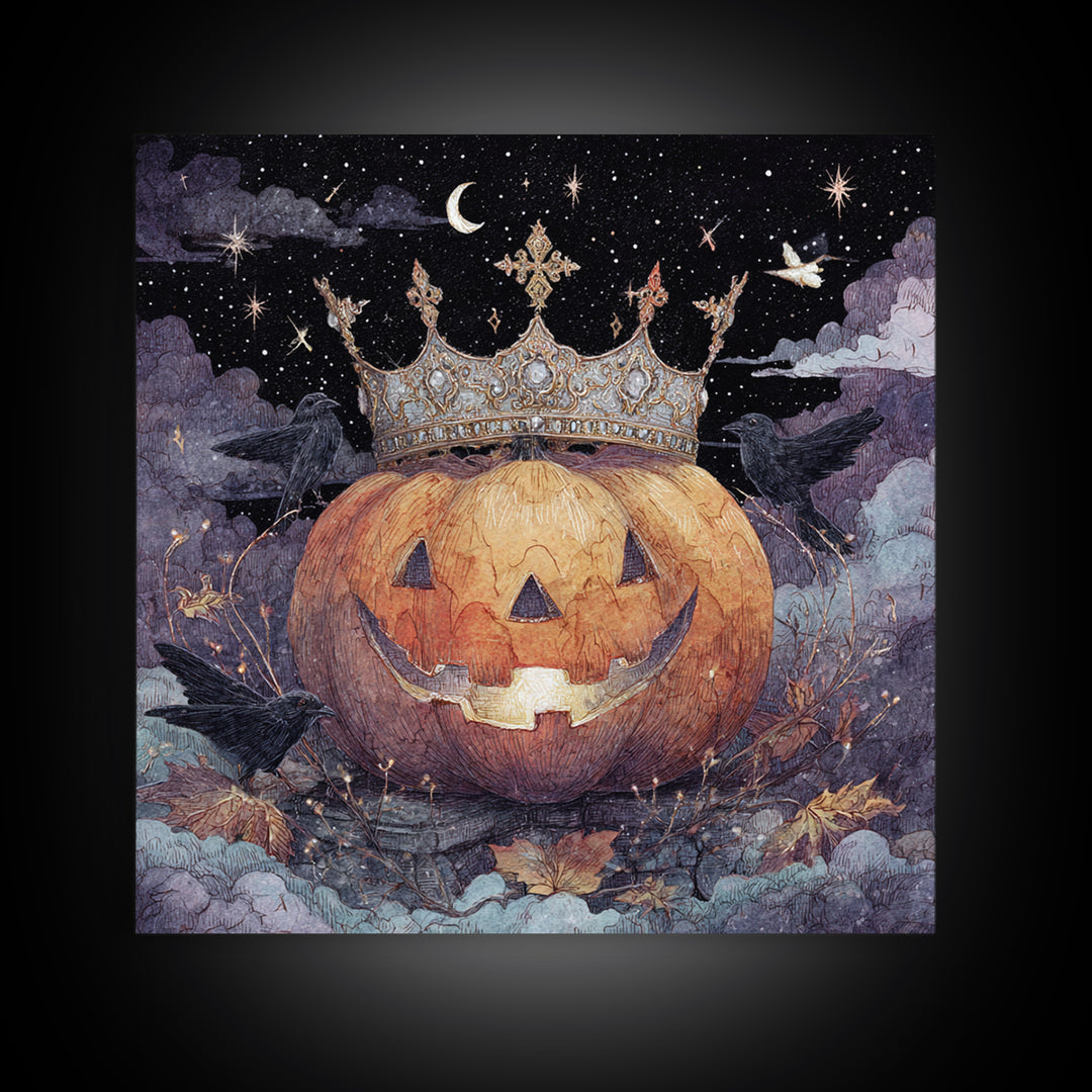 The Jack-O-Lantern Crown Jewels - Surreal Celestial Vision, Dark Fantasy Wall Art, Square Wall Art, Canvas Print, Halloween Home Decor