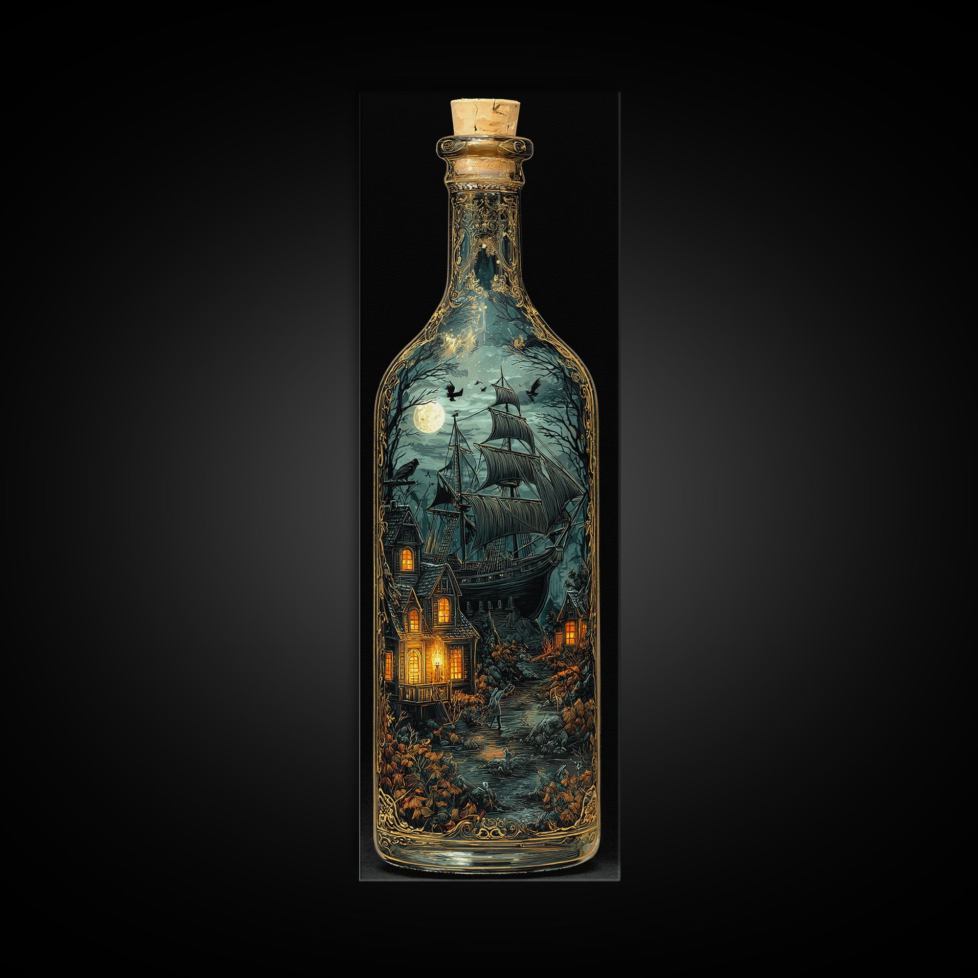 The Ghost Ship In A Bottle - Icon Portrait, Gothic Home Decor, Tall Narrow Wall Art, Canvas Print, Halloween Home Decor, Gothic Wall Art