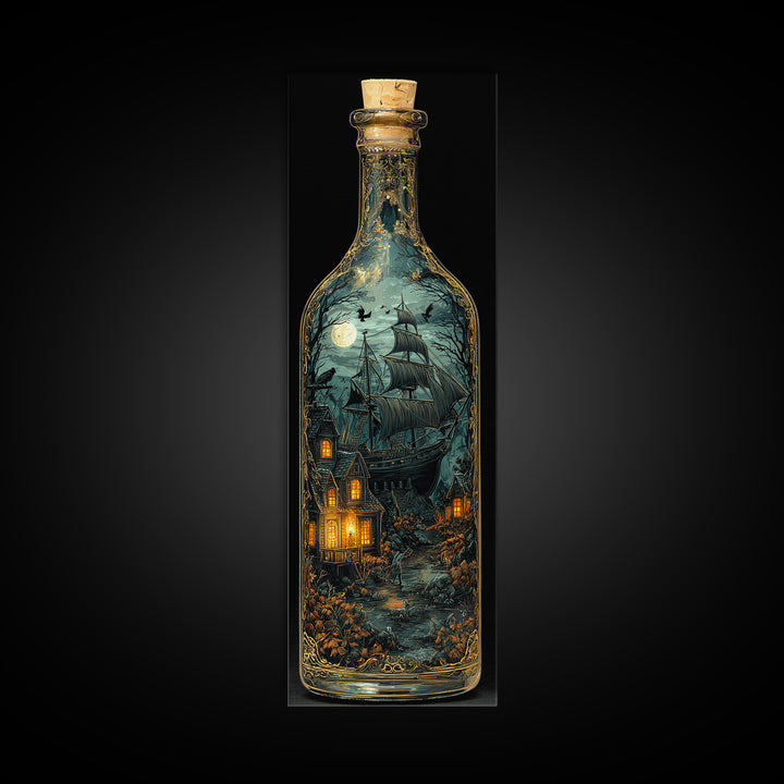 The Ghost Ship In A Bottle - Icon Portrait, Gothic Home Decor, Tall Narrow Wall Art, Canvas Print, Halloween Home Decor, Gothic Wall Art