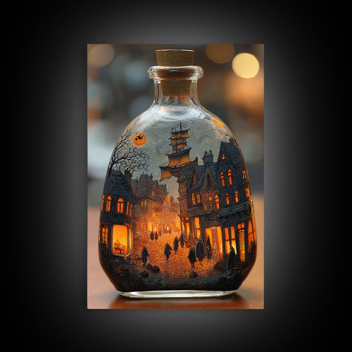 The Ghost Ship In A Bottle - Procession Scene, Gothic Home Decor, Vertical Wall Art, Canvas Print, Halloween Home Decor, Gothic Wall Art