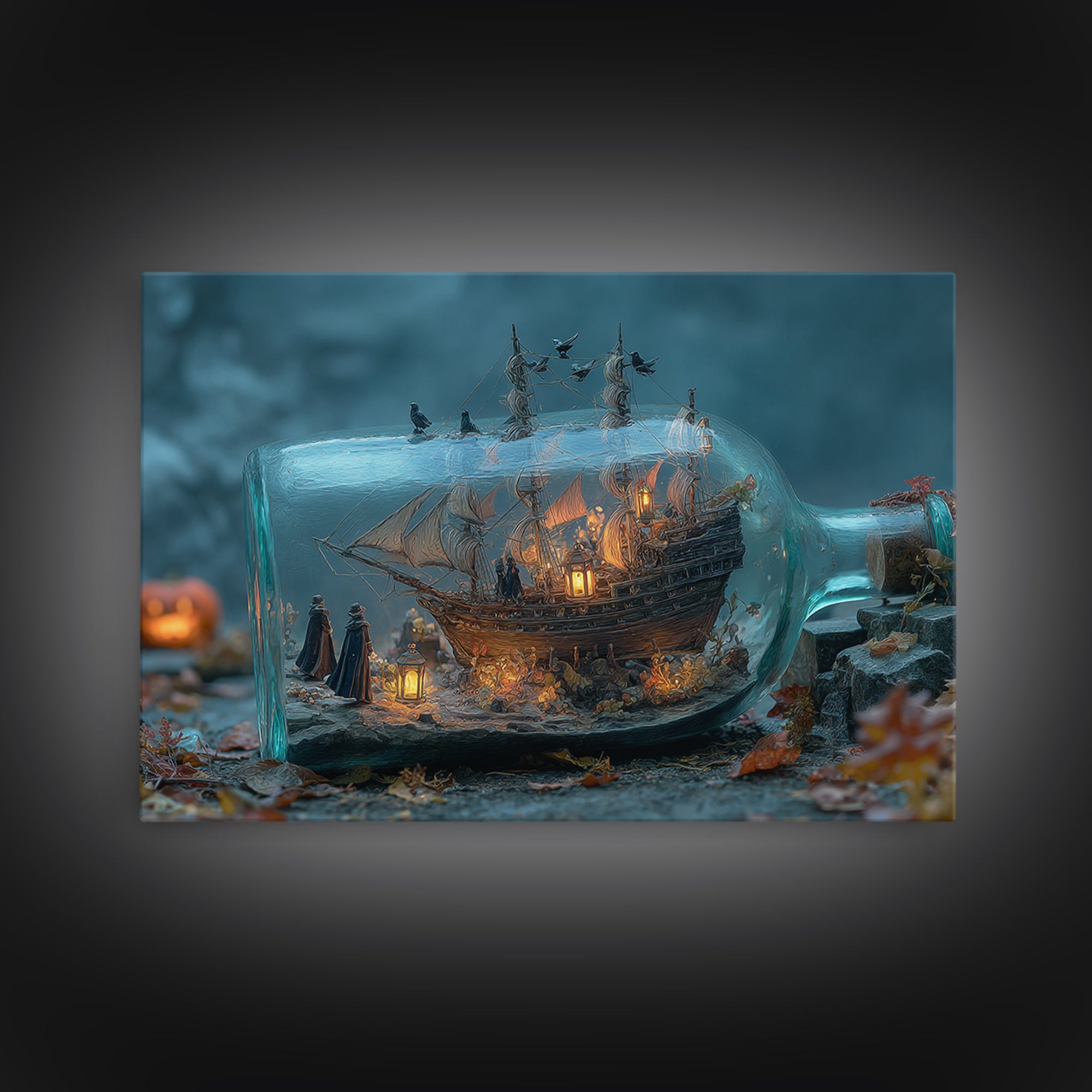 The Ghost Ship In A Bottle - Procession Scene, Dark Fantasy Wall Art, Landscape Wall Art, Canvas Print, Halloween Home Decor