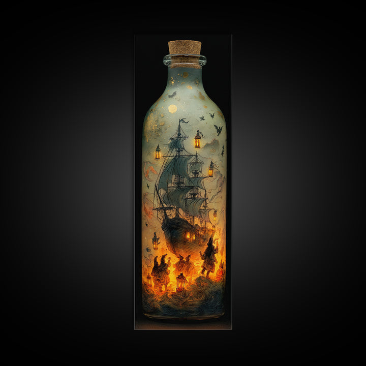 The Ghost Ship In A Bottle - Procession Scene, Gothic Home Decor, Tall Narrow Wall Art, Canvas Print, Halloween Home Decor, Gothic Wall Art
