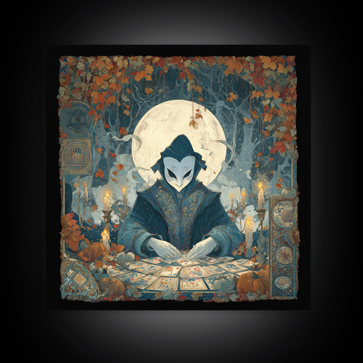 The Harvest Moon Tarot Reader - Icon Portrait, Dark Fantasy Wall Art, Square Wall Art, Canvas Print, Halloween Home Decor, Gothic Wall Art