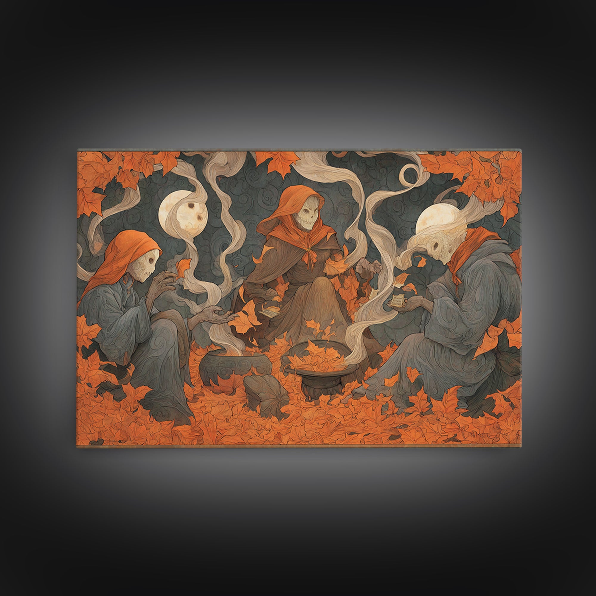 The Harvest Moon Tarot Reader - Procession Scene, Halloween Wall Art, Landscape Wall Art, Framed Canvas Print, Halloween Home Decor