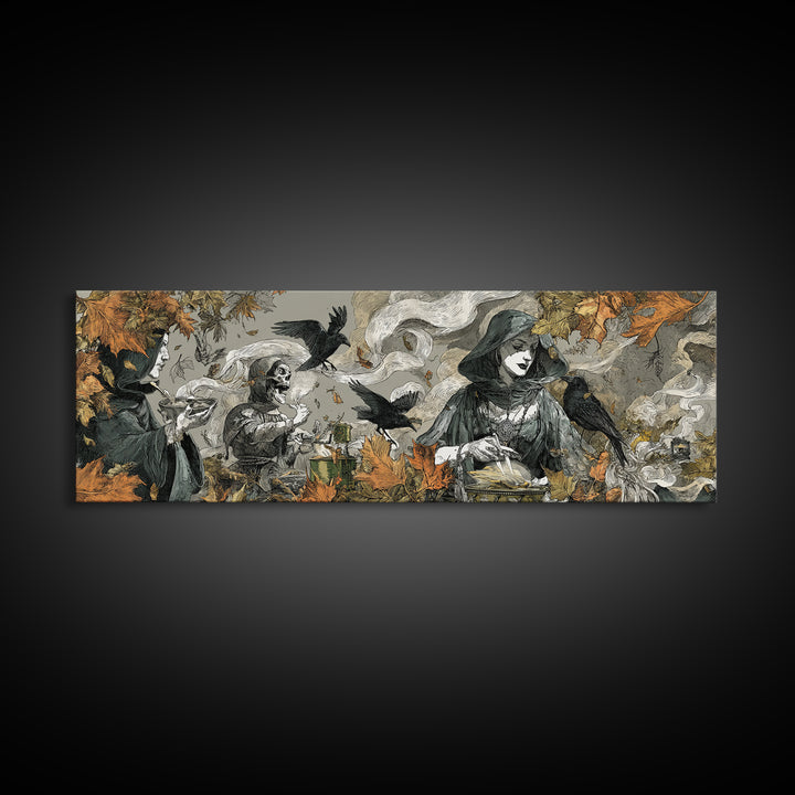 The Harvest Moon Tarot Reader - Procession Scene, Gothic Home Decor, Extra Wide Wall Art, Canvas Print, Halloween Home Decor