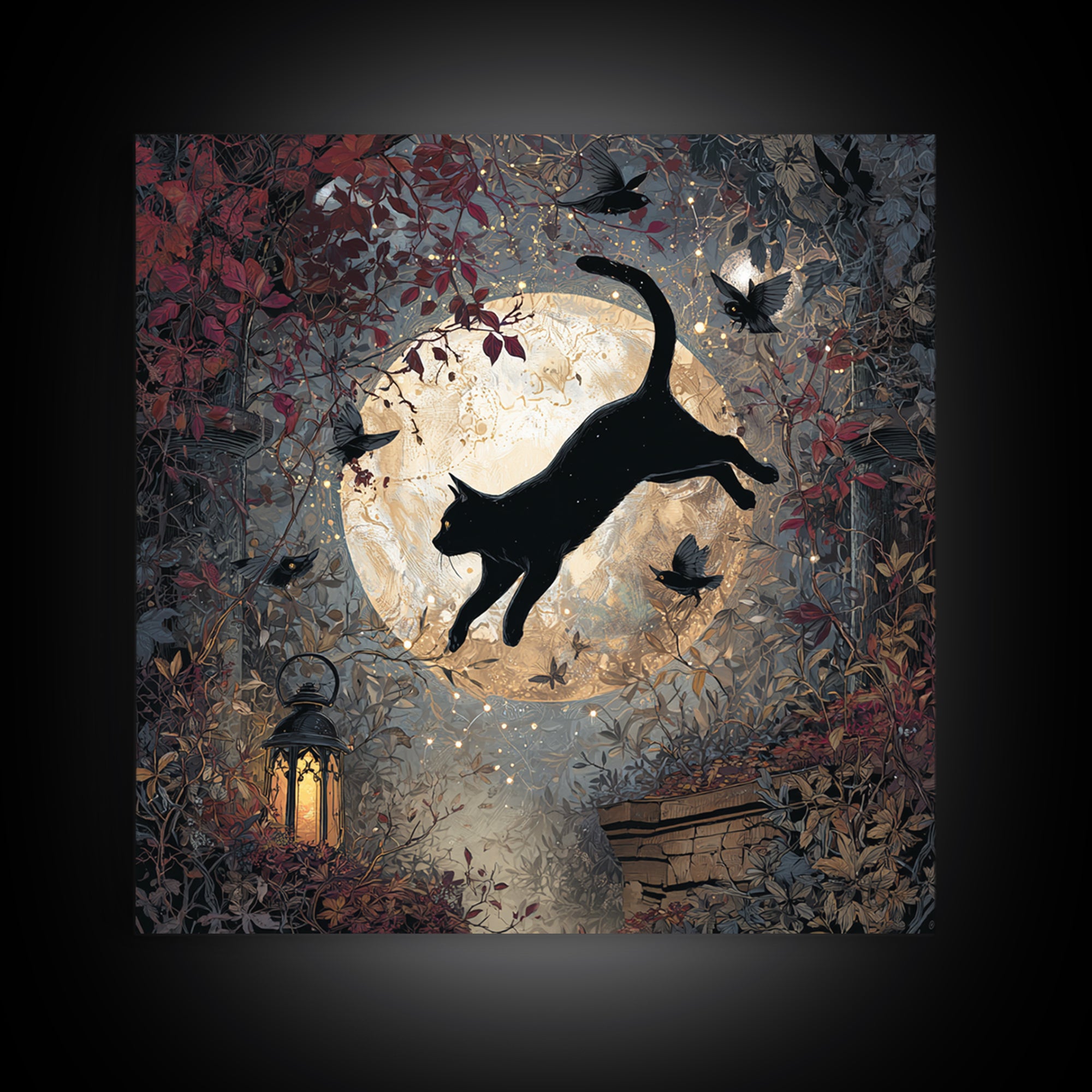 The Black Cat Constellation - Icon Portrait, Occult Wall Decor, Square Wall Art, Canvas Print, Halloween Home Decor, Gothic Wall Art