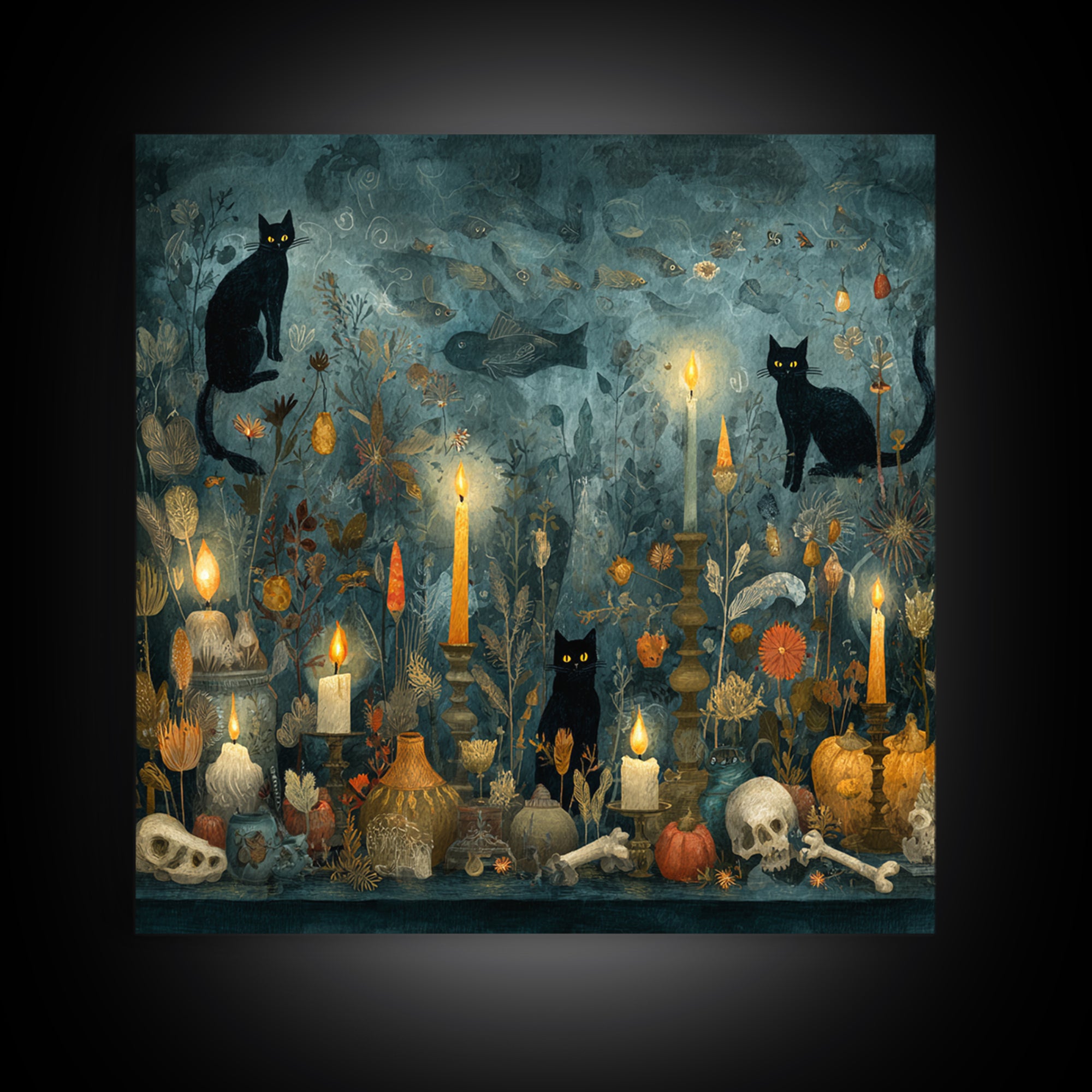 The Black Cat Constellation - Occult Still Life, Occult Wall Decor, Square Wall Art, Canvas Print, Halloween Home Decor, Gothic Wall Art