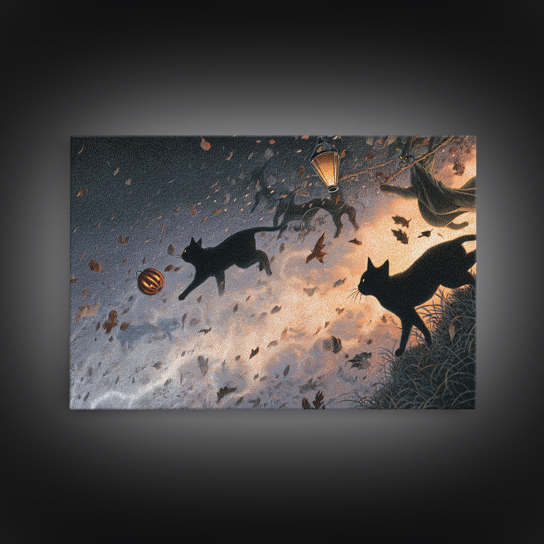 The Black Cat Constellation - Procession Scene, Gothic Home Decor, Landscape Wall Art, Canvas Print, Halloween Home Decor, Gothic Wall Art
