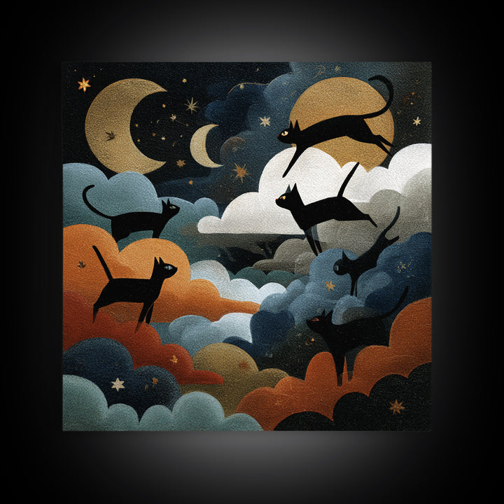 The Black Cat Constellation - Surreal Celestial Vision, Occult Wall Decor, Square Wall Art, Canvas Print, Halloween Home Decor