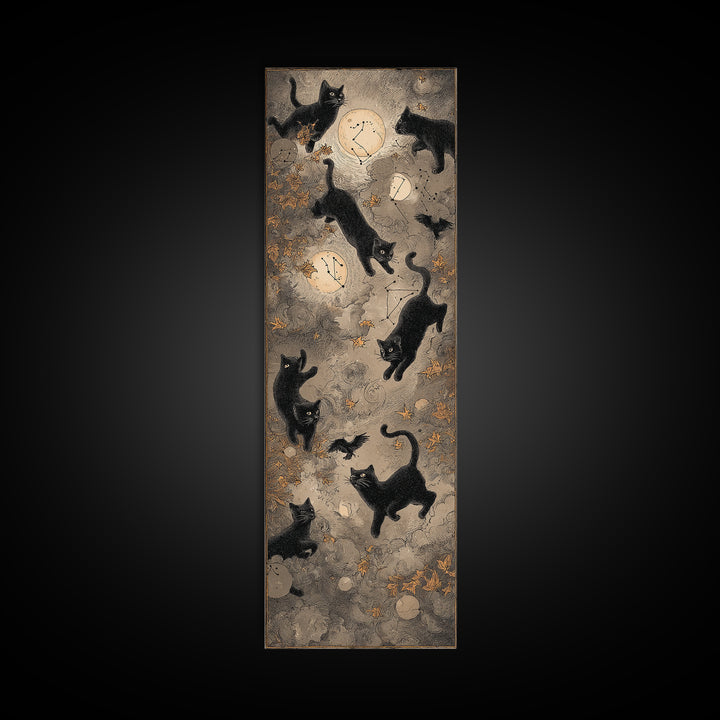 The Black Cat Constellation - Surreal Celestial Vision, Halloween Wall Art, Tall Narrow Wall Art, Framed Canvas Print, Halloween Home Decor