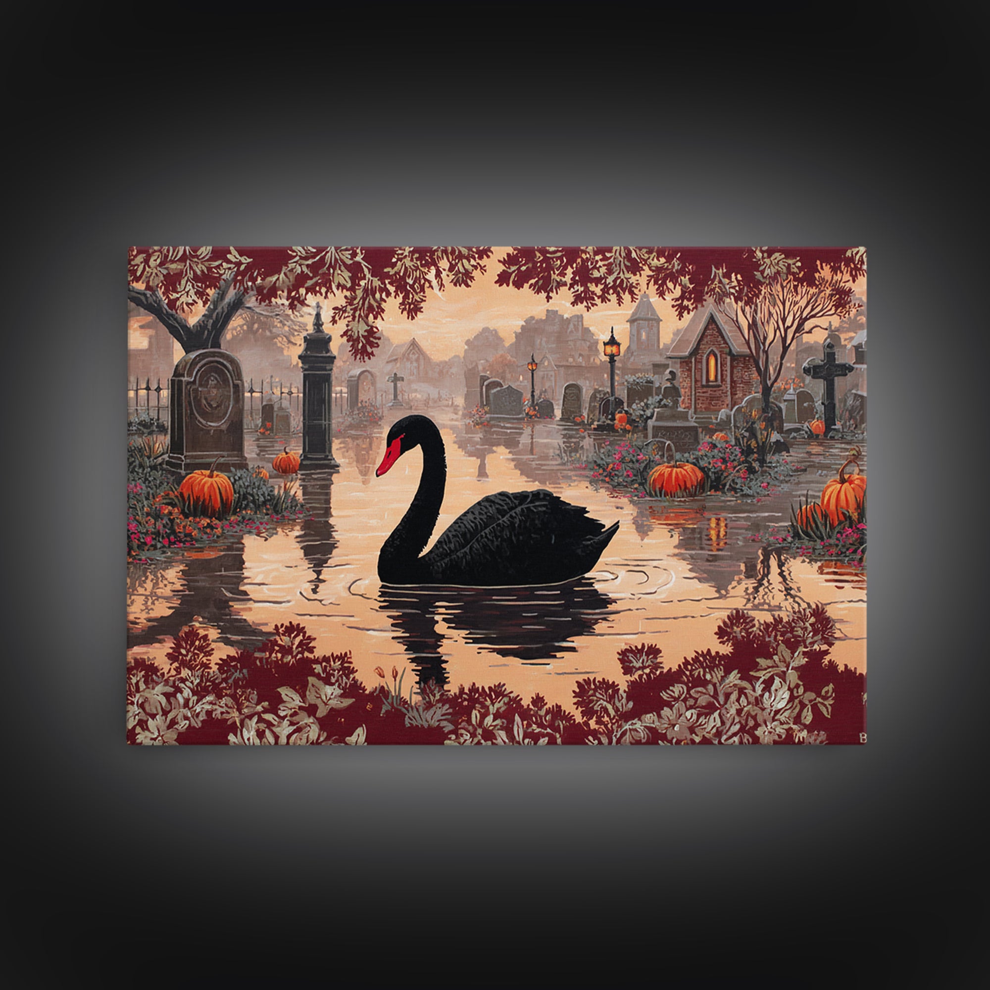 The Cemetery Swan Lake - Icon Portrait, Occult Wall Decor, Landscape Wall Art, Canvas Print, Halloween Home Decor, Gothic Wall Art