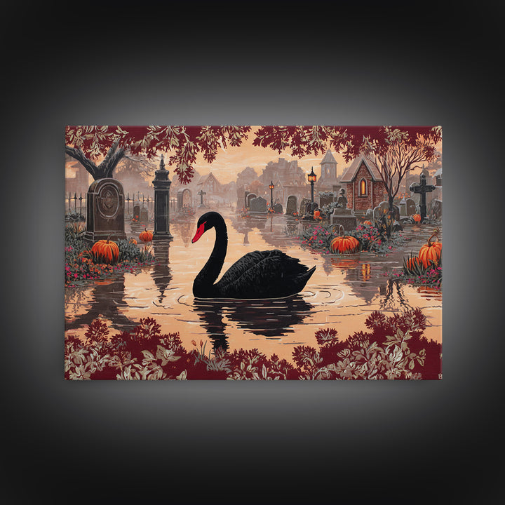 The Cemetery Swan Lake - Icon Portrait, Occult Wall Decor, Landscape Wall Art, Canvas Print, Halloween Home Decor, Gothic Wall Art