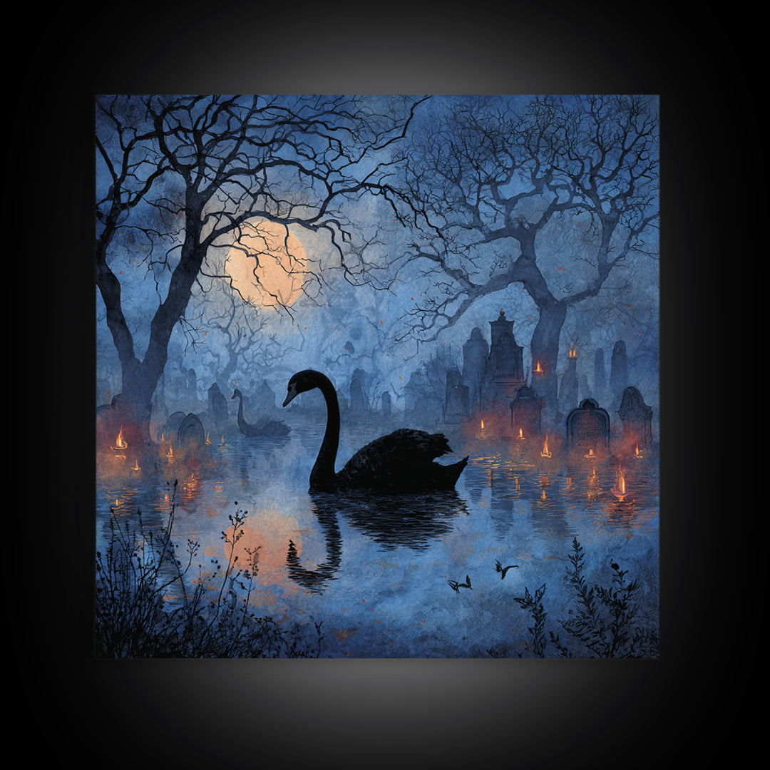 The Cemetery Swan Lake - Icon Portrait, Halloween Wall Art, Square Wall Art, Framed Canvas Print, Halloween Home Decor, Gothic Wall Art