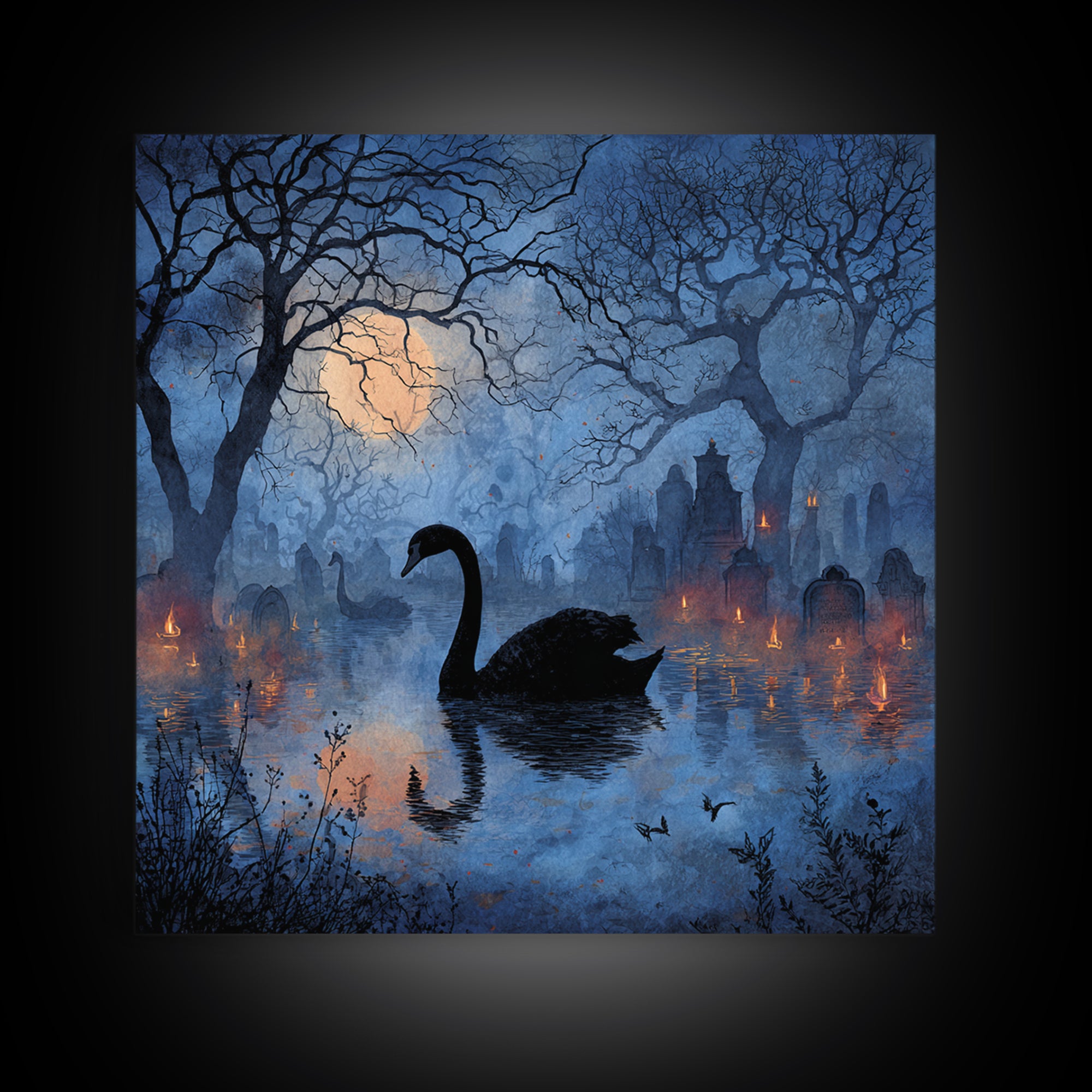 The Cemetery Swan Lake - Icon Portrait, Halloween Wall Art, Square Wall Art, Framed Canvas Print, Halloween Home Decor, Gothic Wall Art