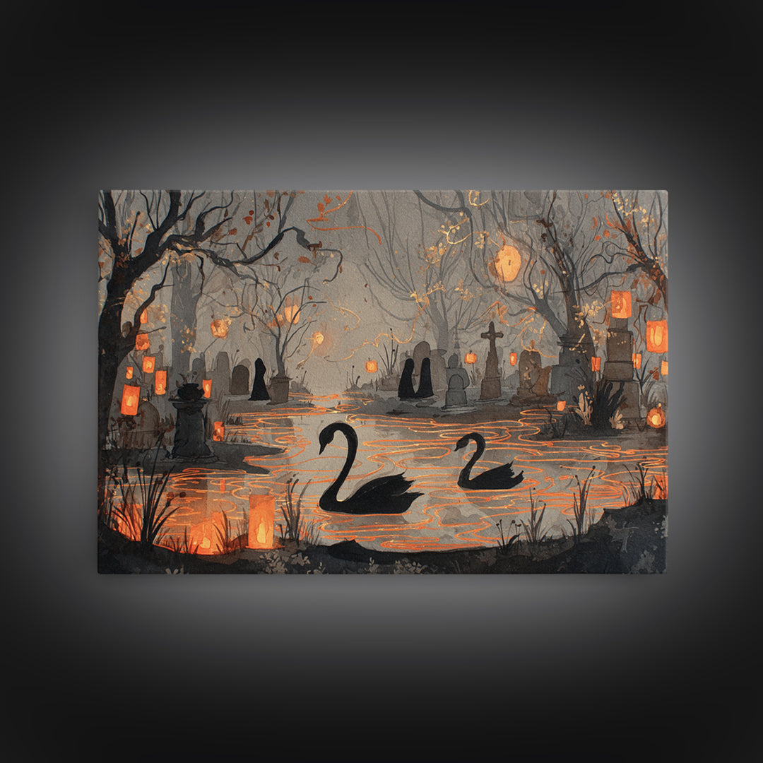 The Cemetery Swan Lake - Procession Scene, Occult Wall Decor, Landscape Wall Art, Canvas Print, Halloween Home Decor, Gothic Wall Art