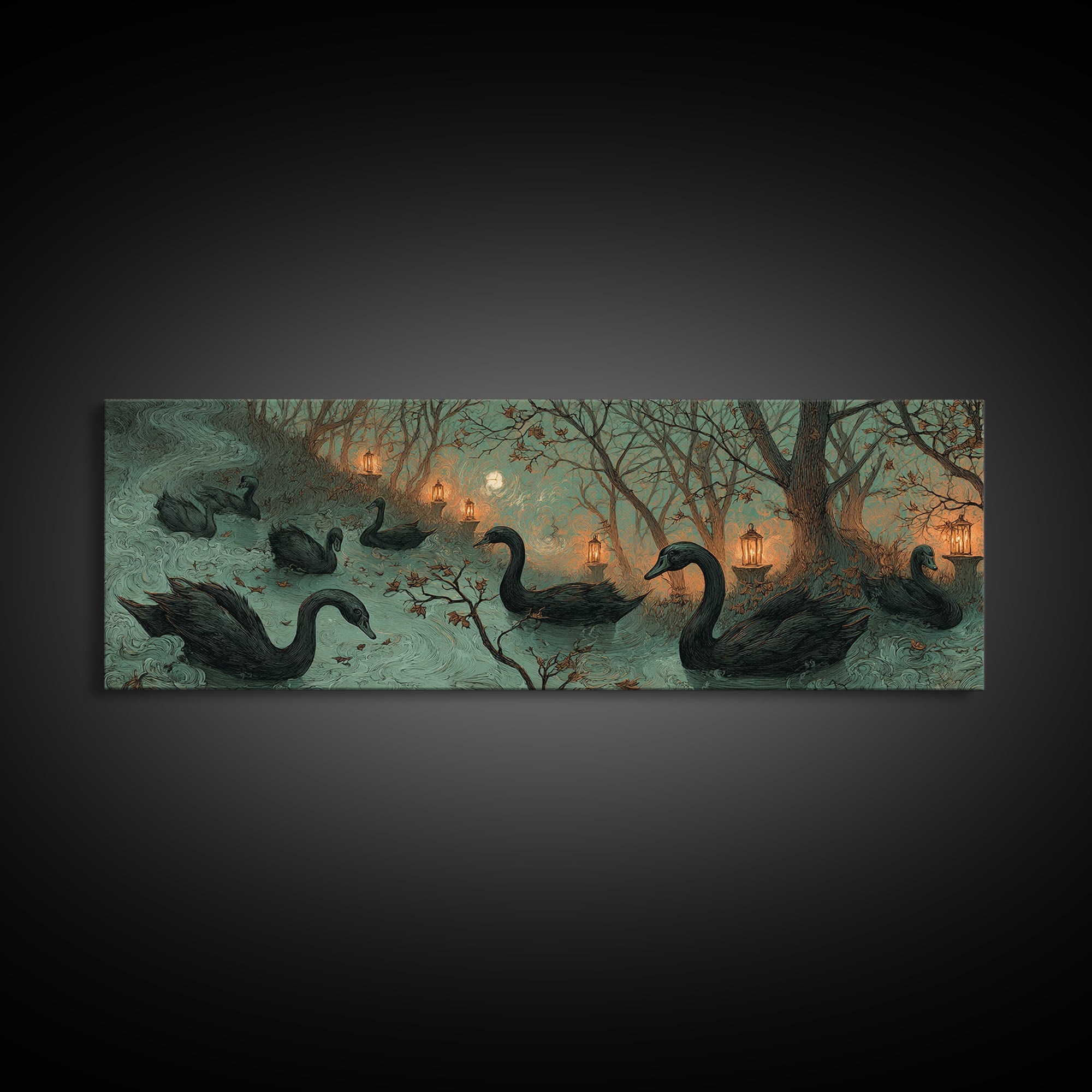 The Cemetery Swan Lake - Procession Scene, Halloween Wall Art, Extra Wide Wall Art, Framed Canvas Print, Halloween Home Decor