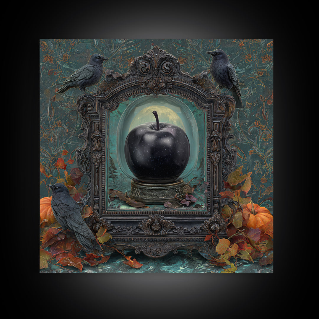 The Poison Apple Reliquary - Icon Portrait, Macabre Halloween Art, Square Wall Art, Framed Canvas Print, Halloween Home Decor