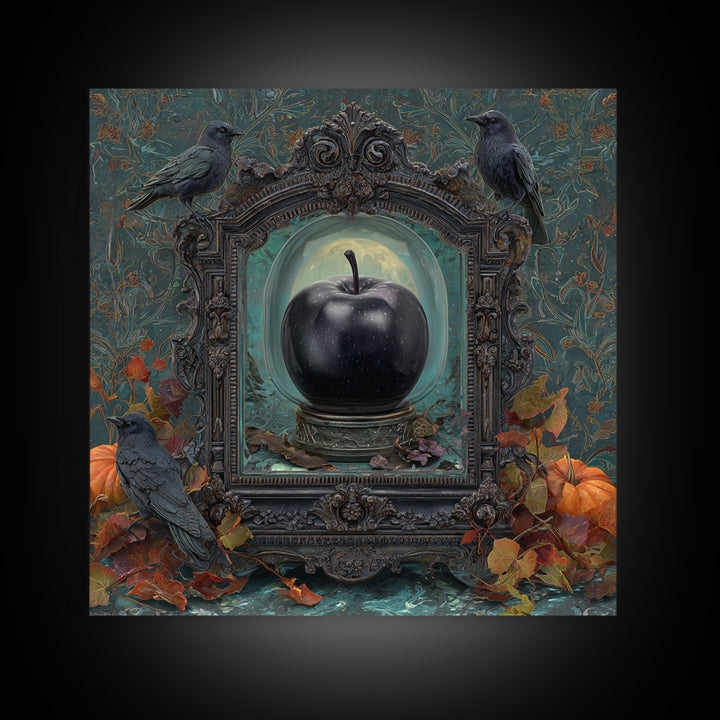 The Poison Apple Reliquary - Icon Portrait, Macabre Halloween Art, Square Wall Art, Framed Canvas Print, Halloween Home Decor