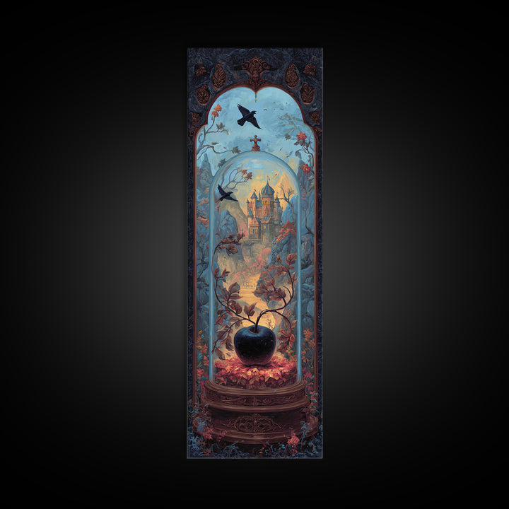 The Poison Apple Reliquary - Environmental Panorama, Macabre Halloween Art, Tall Narrow Wall Art, Framed Canvas Print, Halloween Home Decor