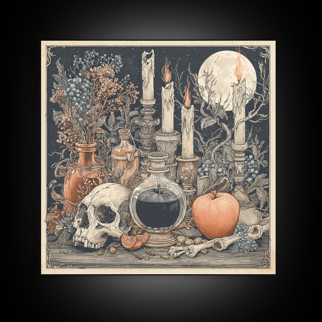 The Poison Apple Reliquary - Occult Still Life, Halloween Wall Art, Square Wall Art, Framed Canvas Print, Halloween Home Decor