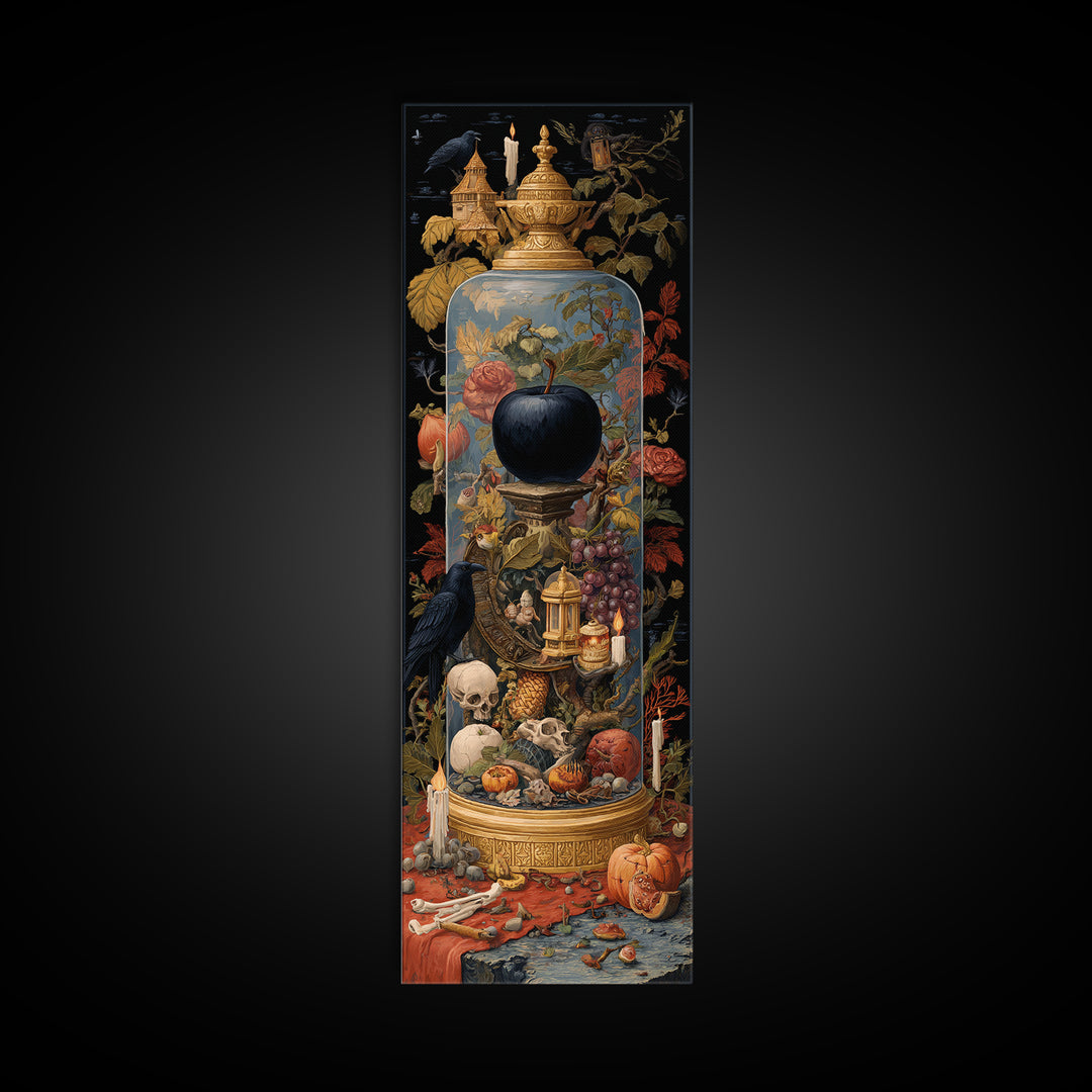 The Poison Apple Reliquary - Occult Still Life, Occult Wall Decor, Tall Narrow Wall Art, Canvas Print, Halloween Home Decor, Gothic Wall Art