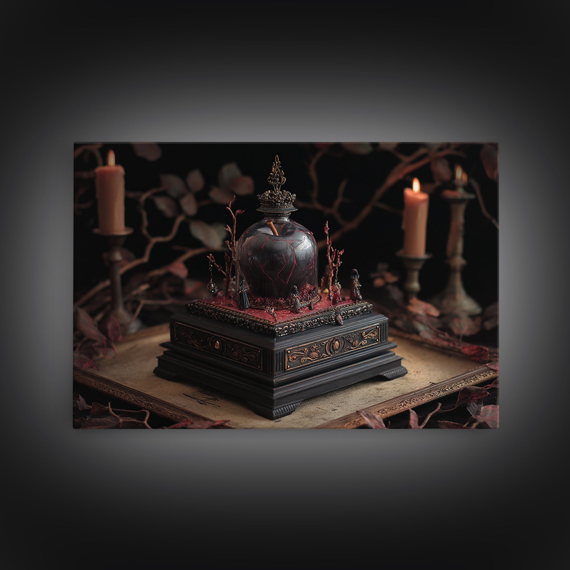 The Poison Apple Reliquary - Procession Scene, Spooky Wall Decor, Landscape Wall Art, Framed Canvas Print, Halloween Home Decor
