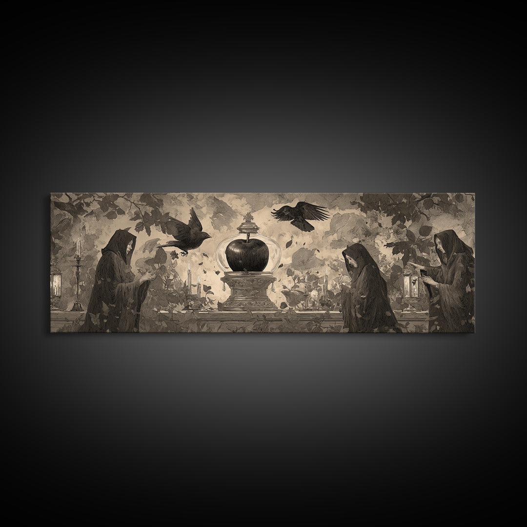 The Poison Apple Reliquary - Procession Scene, Halloween Wall Art, Extra Wide Wall Art, Framed Canvas Print, Halloween Home Decor