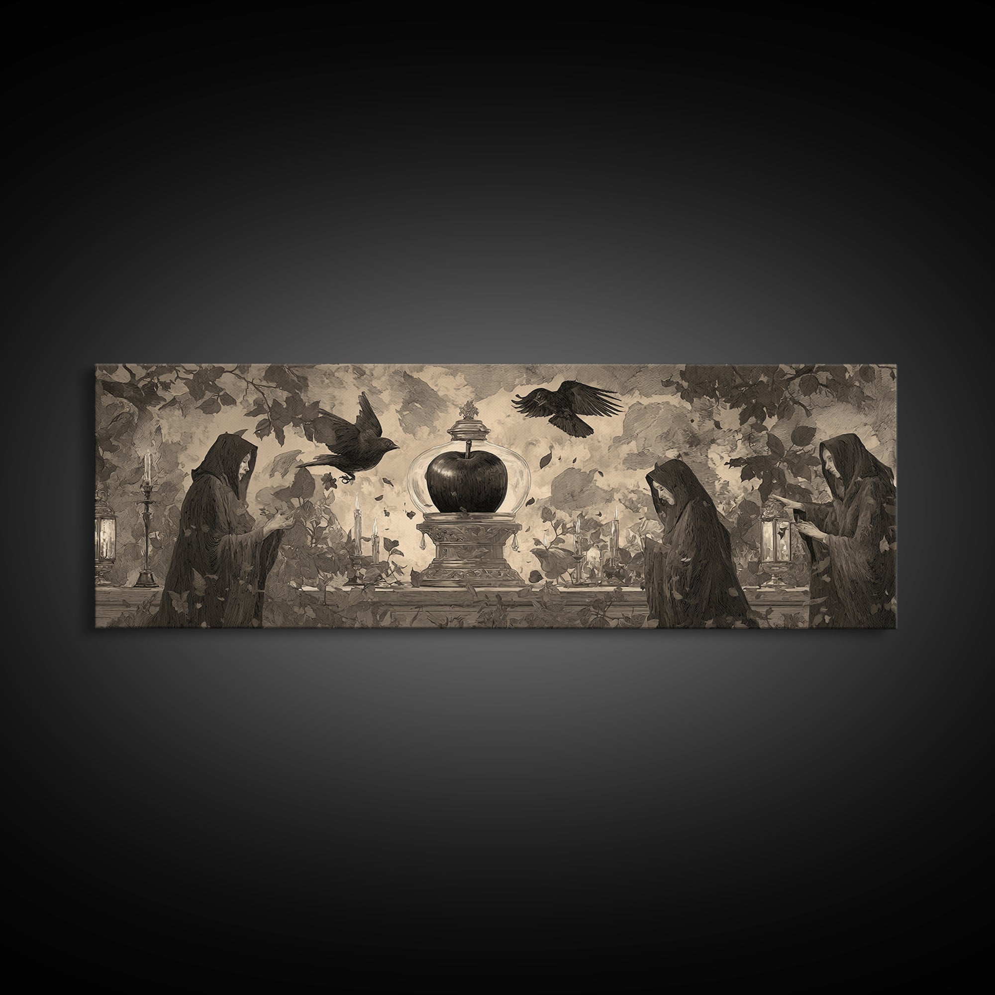 The Poison Apple Reliquary - Procession Scene, Halloween Wall Art, Extra Wide Wall Art, Framed Canvas Print, Halloween Home Decor