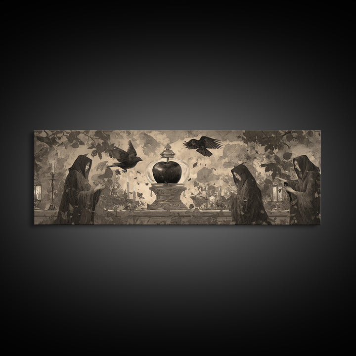 The Poison Apple Reliquary - Procession Scene, Halloween Wall Art, Extra Wide Wall Art, Framed Canvas Print, Halloween Home Decor