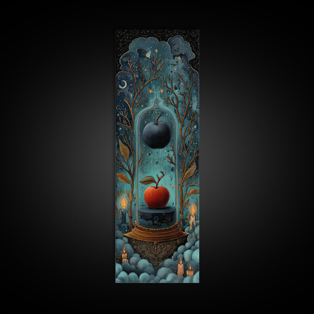 The Poison Apple Reliquary - Surreal Celestial Vision, Gothic Home Decor, Tall Narrow Wall Art, Canvas Print, Halloween Home Decor