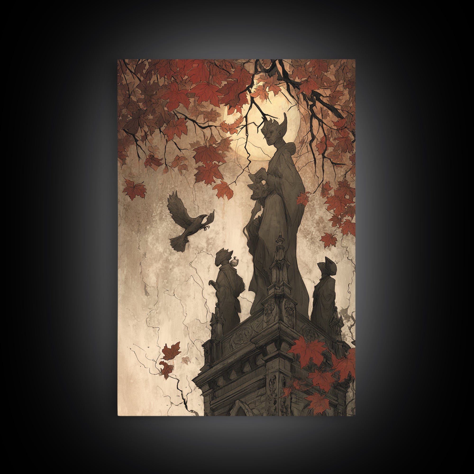 The Gargoyle Rooftop Choir - Icon Portrait, Dark Fantasy Wall Art, Vertical Wall Art, Canvas Print, Halloween Home Decor, Gothic Wall Art