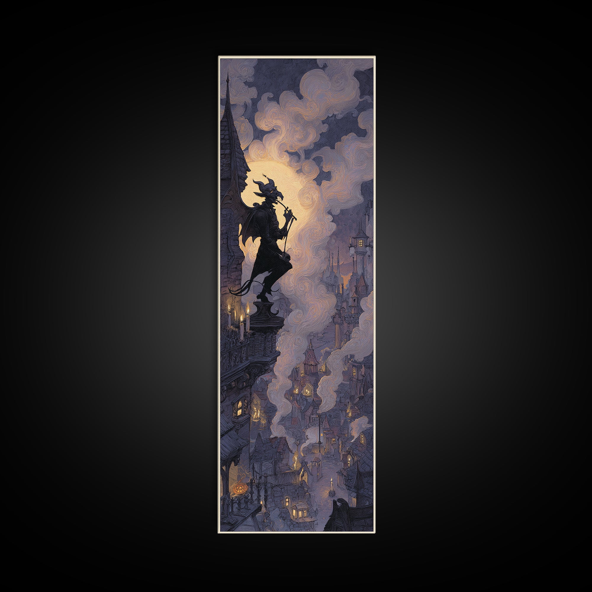 The Gargoyle Rooftop Choir - Icon Portrait, Occult Wall Decor, Tall Narrow Wall Art, Canvas Print, Halloween Home Decor, Gothic Wall Art