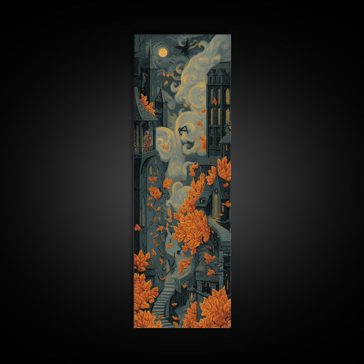The Gargoyle Rooftop Choir - Environmental Panorama, Dark Fantasy Wall Art, Tall Narrow Wall Art, Canvas Print, Halloween Home Decor