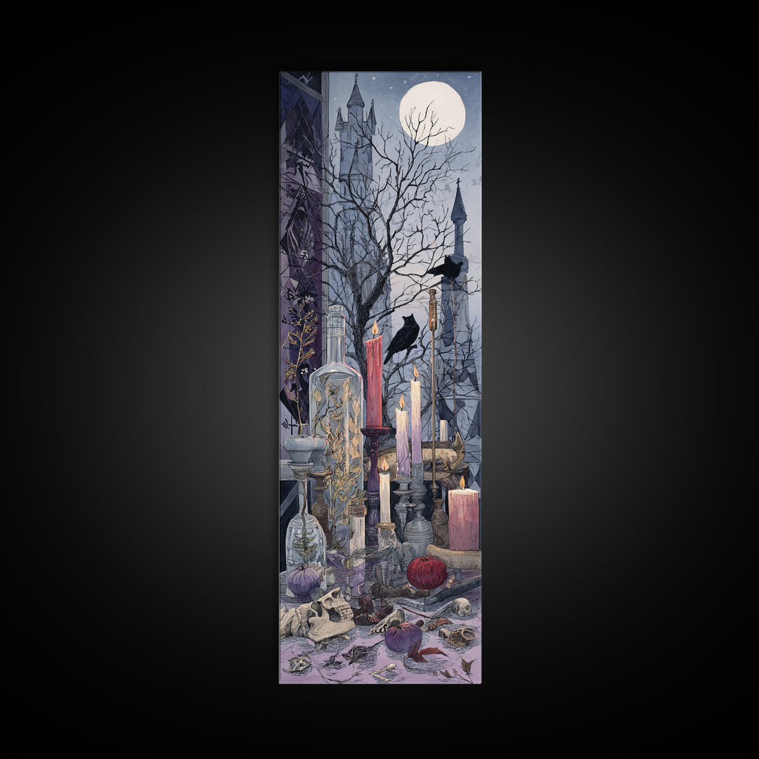 The Gargoyle Rooftop Choir - Occult Still Life, Gothic Home Decor, Tall Narrow Wall Art, Canvas Print, Halloween Home Decor, Gothic Wall Art