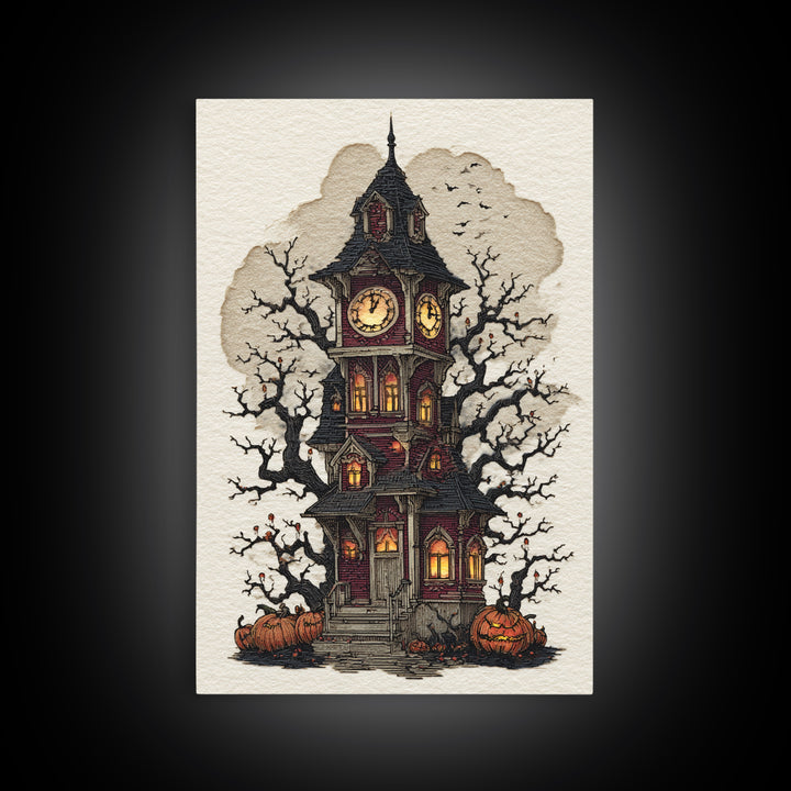 The October Clock Tower - Icon Portrait, Occult Wall Decor, Vertical Wall Art, Canvas Print, Halloween Home Decor, Gothic Wall Art