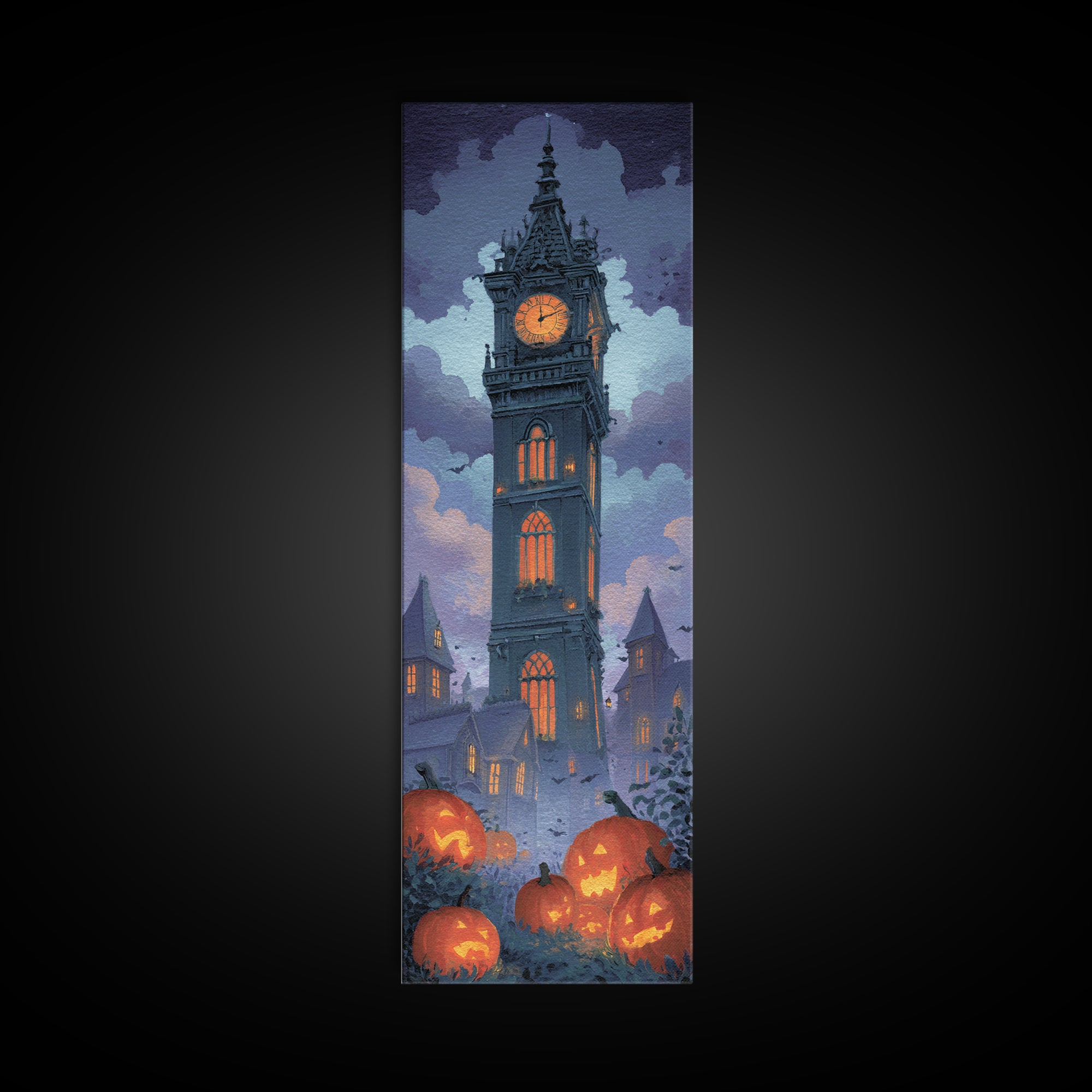 The October Clock Tower - Icon Portrait, Halloween Wall Art, Tall Narrow Wall Art, Framed Canvas Print, Halloween Home Decor