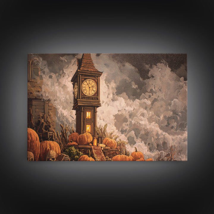 The October Clock Tower - Occult Still Life, Dark Fantasy Wall Art, Landscape Wall Art, Canvas Print, Halloween Home Decor, Gothic Wall Art