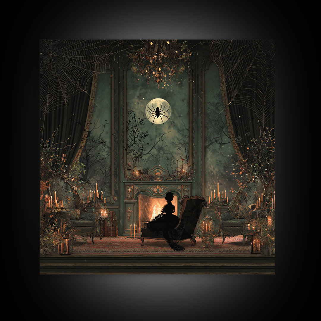 The Spider Queen Parlor - Icon Portrait, Spooky Wall Decor, Square Wall Art, Framed Canvas Print, Halloween Home Decor, Gothic Wall Art