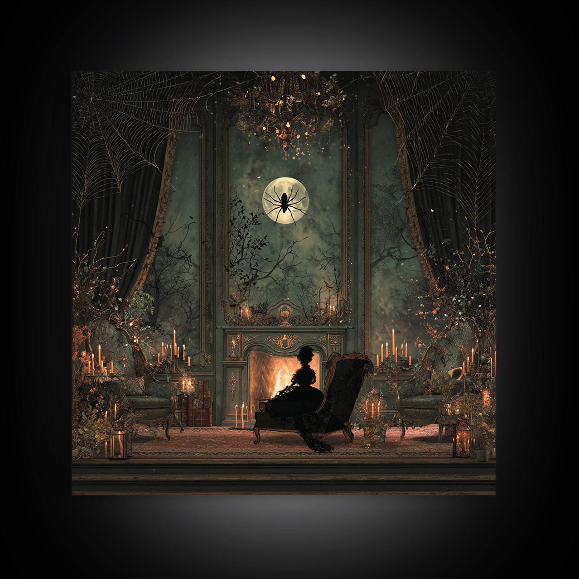 The Spider Queen Parlor - Icon Portrait, Spooky Wall Decor, Square Wall Art, Framed Canvas Print, Halloween Home Decor, Gothic Wall Art