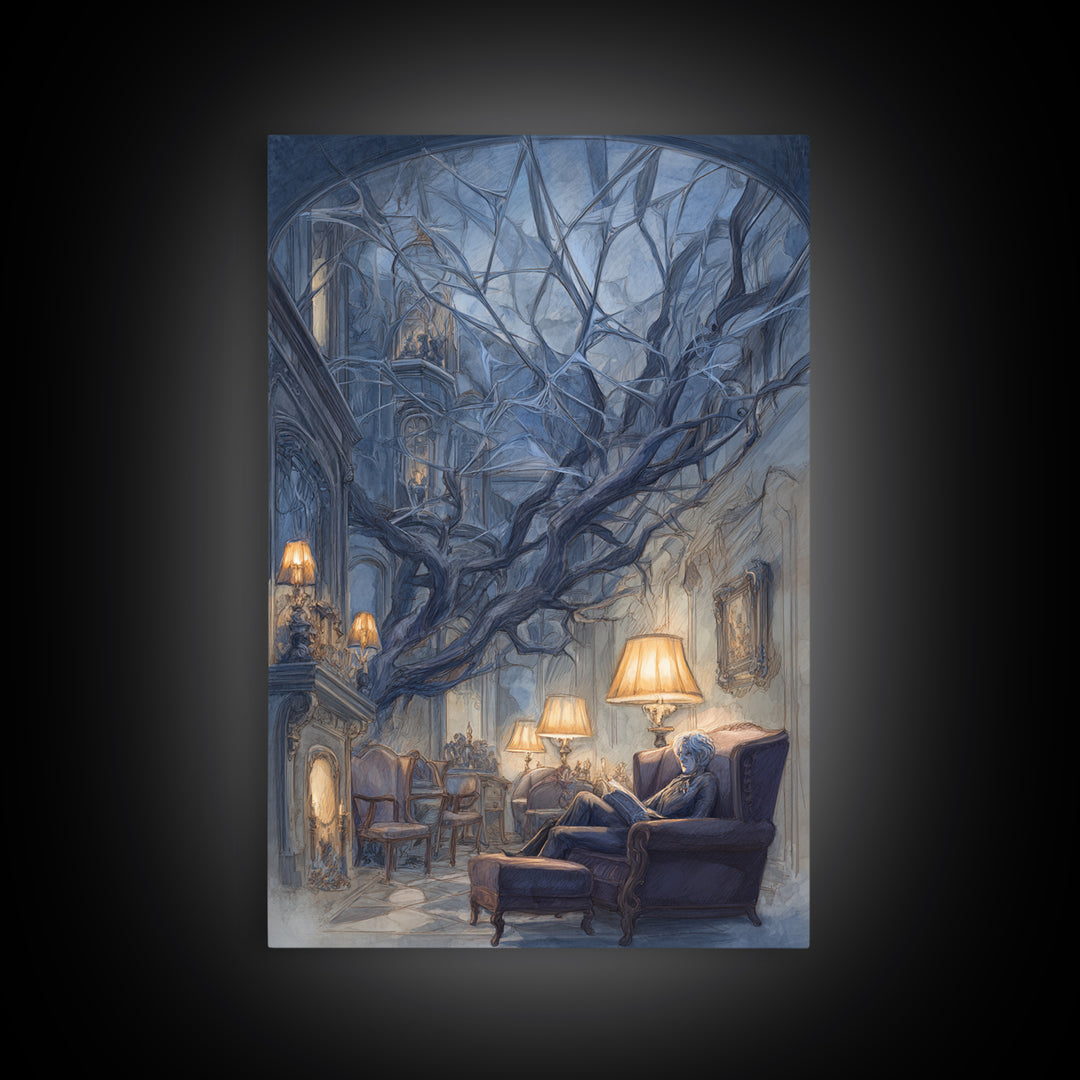 The Spider Queen Parlor - Environmental Panorama, Occult Wall Decor, Vertical Wall Art, Canvas Print, Halloween Home Decor, Gothic Wall Art