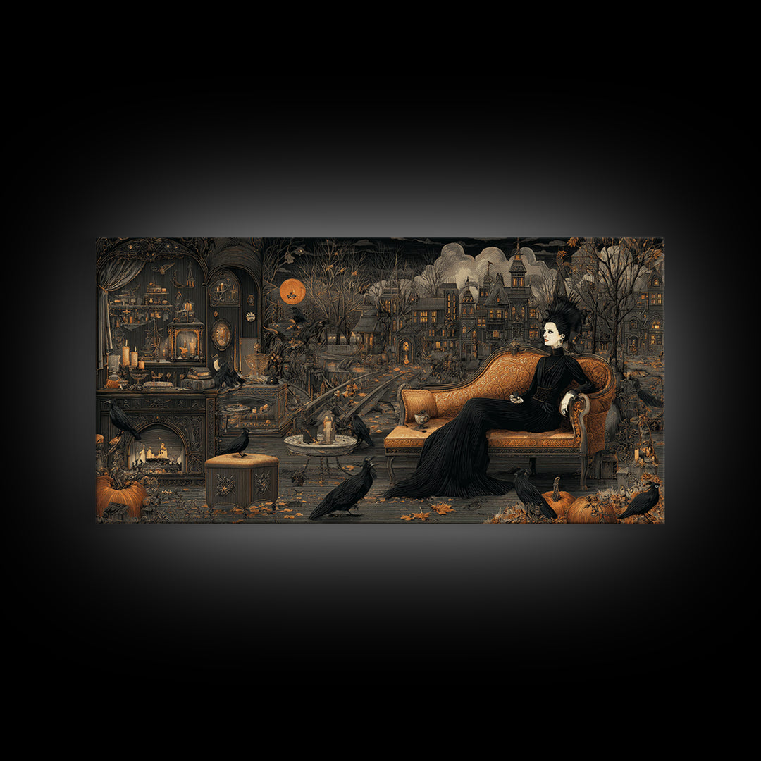 The Spider Queen Parlor - Environmental Panorama, Gothic Home Decor, Wide Panoramic Art, Canvas Print, Halloween Home Decor, Gothic Wall Art