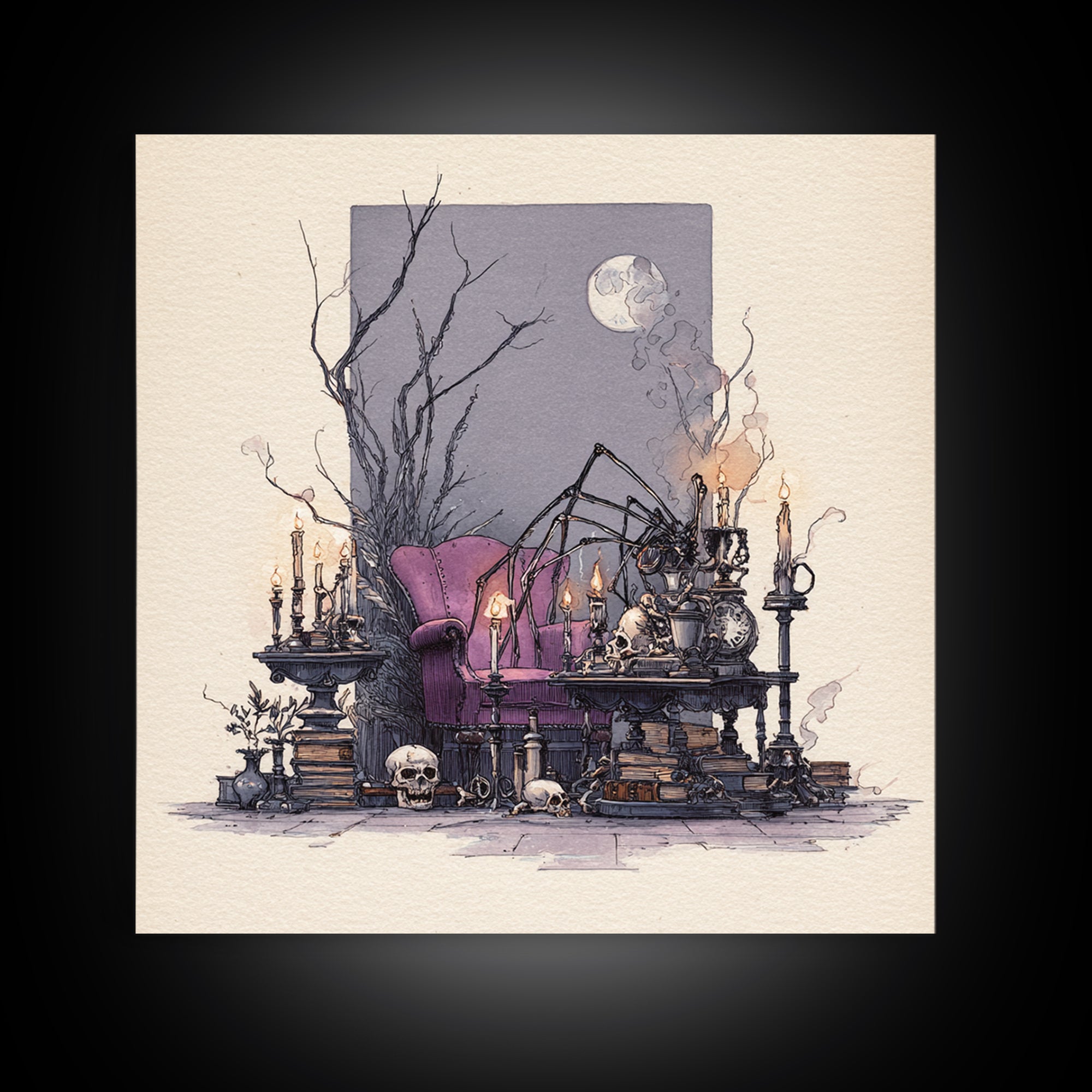 The Spider Queen Parlor - Occult Still Life, Gothic Home Decor, Square Wall Art, Canvas Print, Halloween Home Decor, Gothic Wall Art