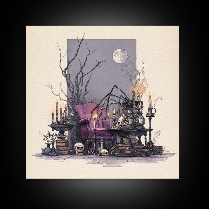 The Spider Queen Parlor - Occult Still Life, Gothic Home Decor, Square Wall Art, Canvas Print, Halloween Home Decor, Gothic Wall Art