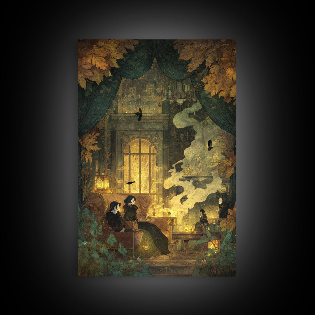 The Spider Queen Parlor - Procession Scene, Halloween Wall Art, Vertical Wall Art, Framed Canvas Print, Halloween Home Decor