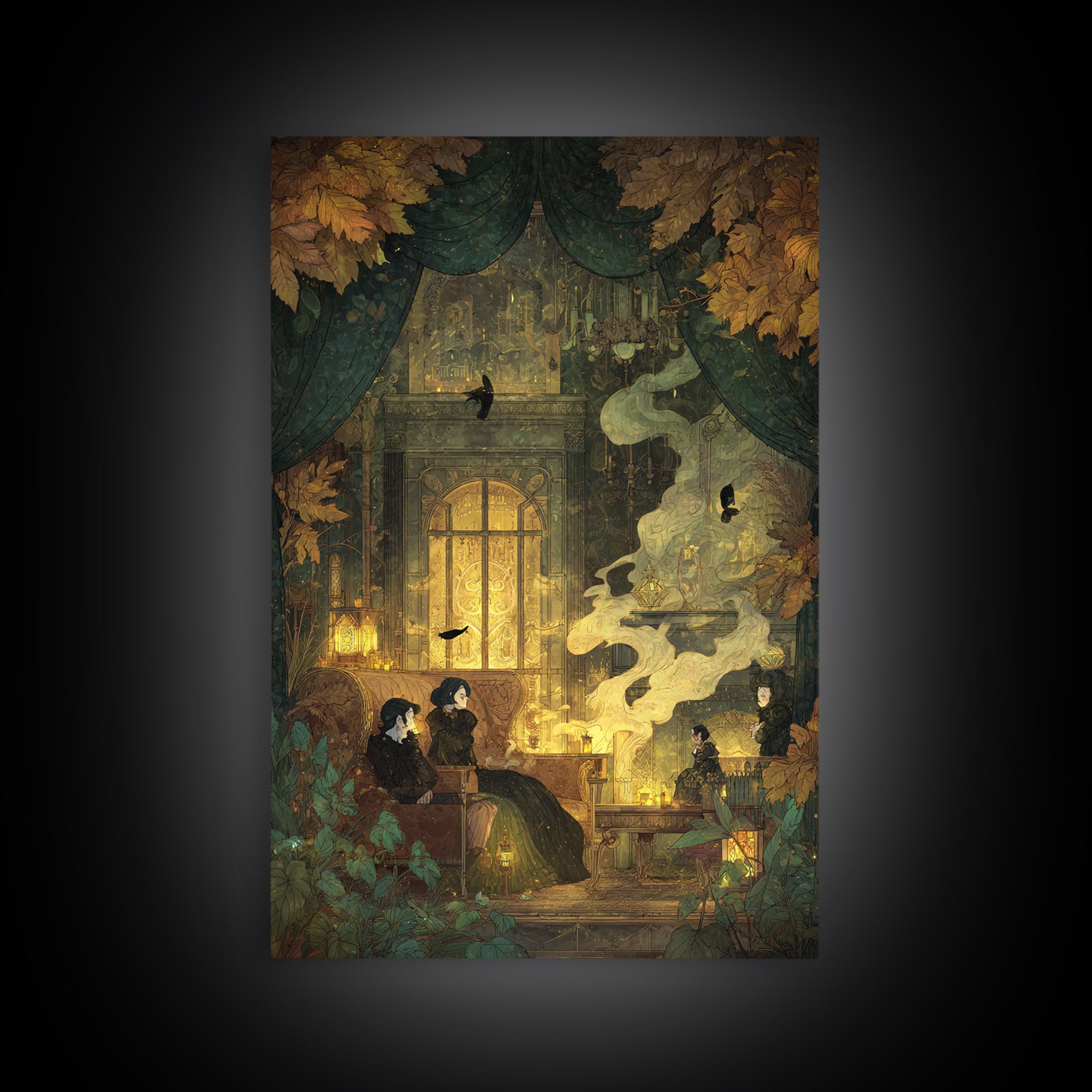 The Spider Queen Parlor - Procession Scene, Halloween Wall Art, Vertical Wall Art, Framed Canvas Print, Halloween Home Decor
