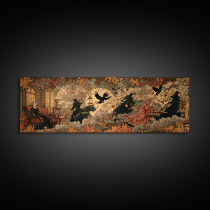 The Spider Queen Parlor - Procession Scene, Spooky Wall Decor, Extra Wide Wall Art, Framed Canvas Print, Halloween Home Decor